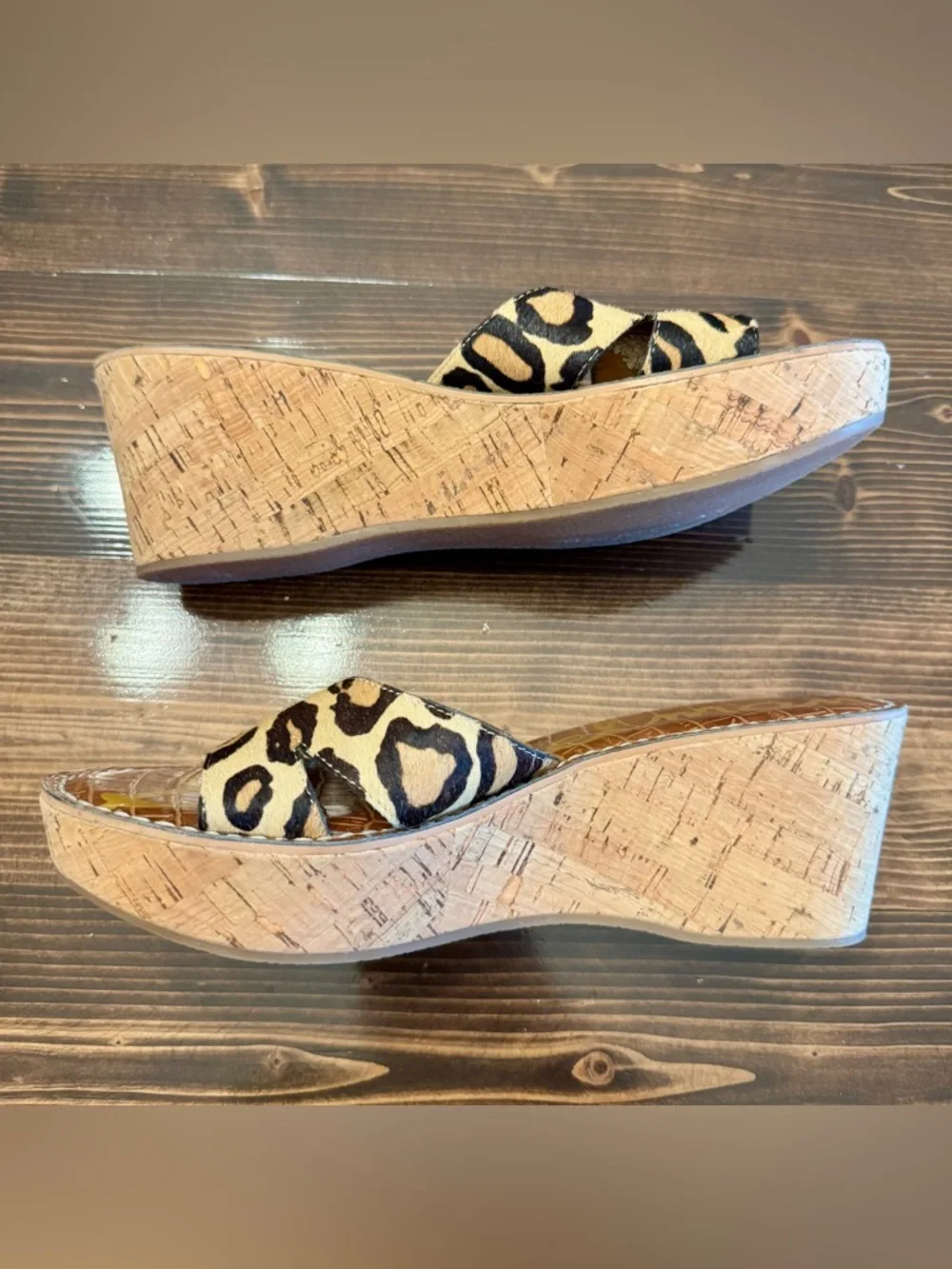 Sam Edelman Leopard Print Wedge Slides in Brown & Black Size‎ 9.5